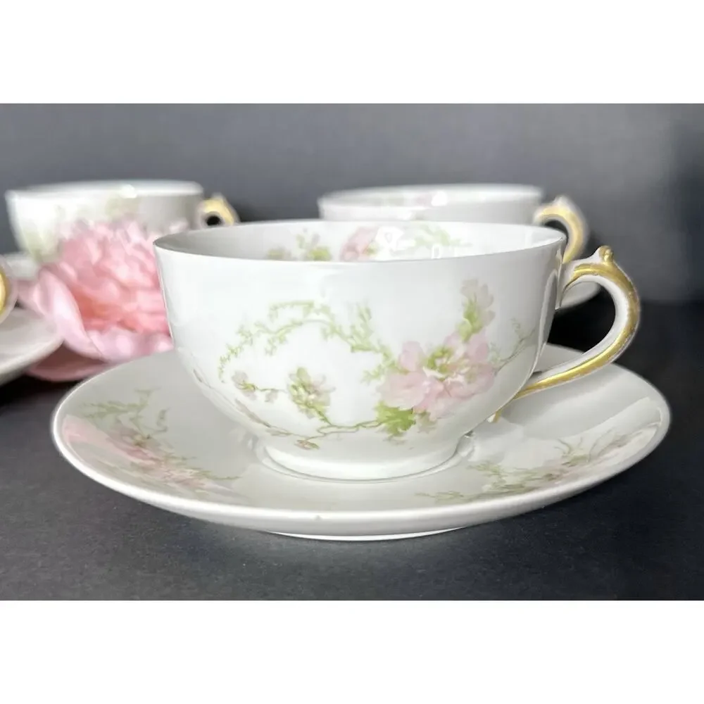 Charles Field Haviland Limoges France Pink Poppies Schleiger 377 Teacup & Saucer